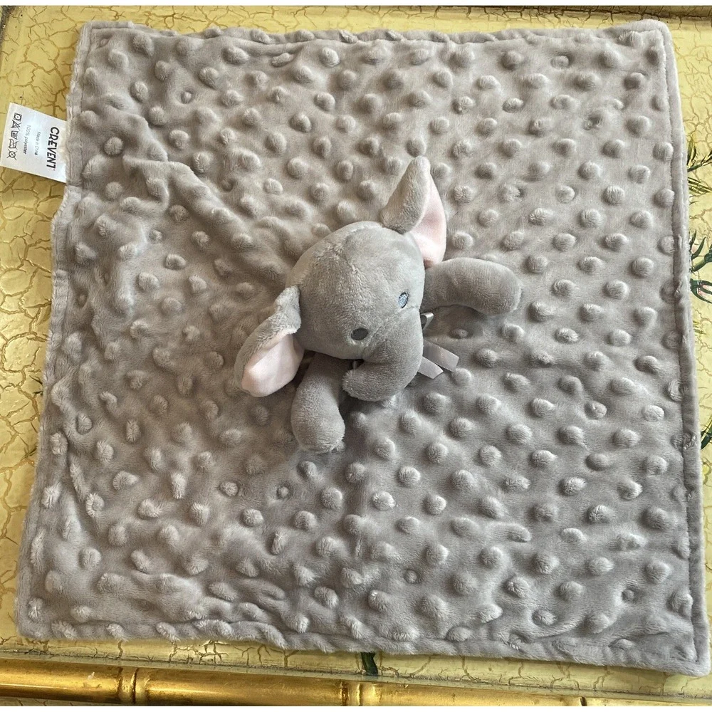 Crevent Baby Security Blanket Gray Elephant‎ Minky Dot Lovey Plush 12 Inch